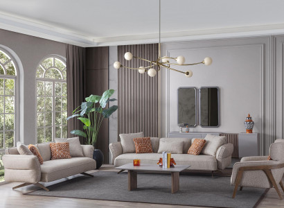 Luxus Modern Wohnzimmer Set 4tlg. 4+3 sitzer Sessel und couchtisch neu